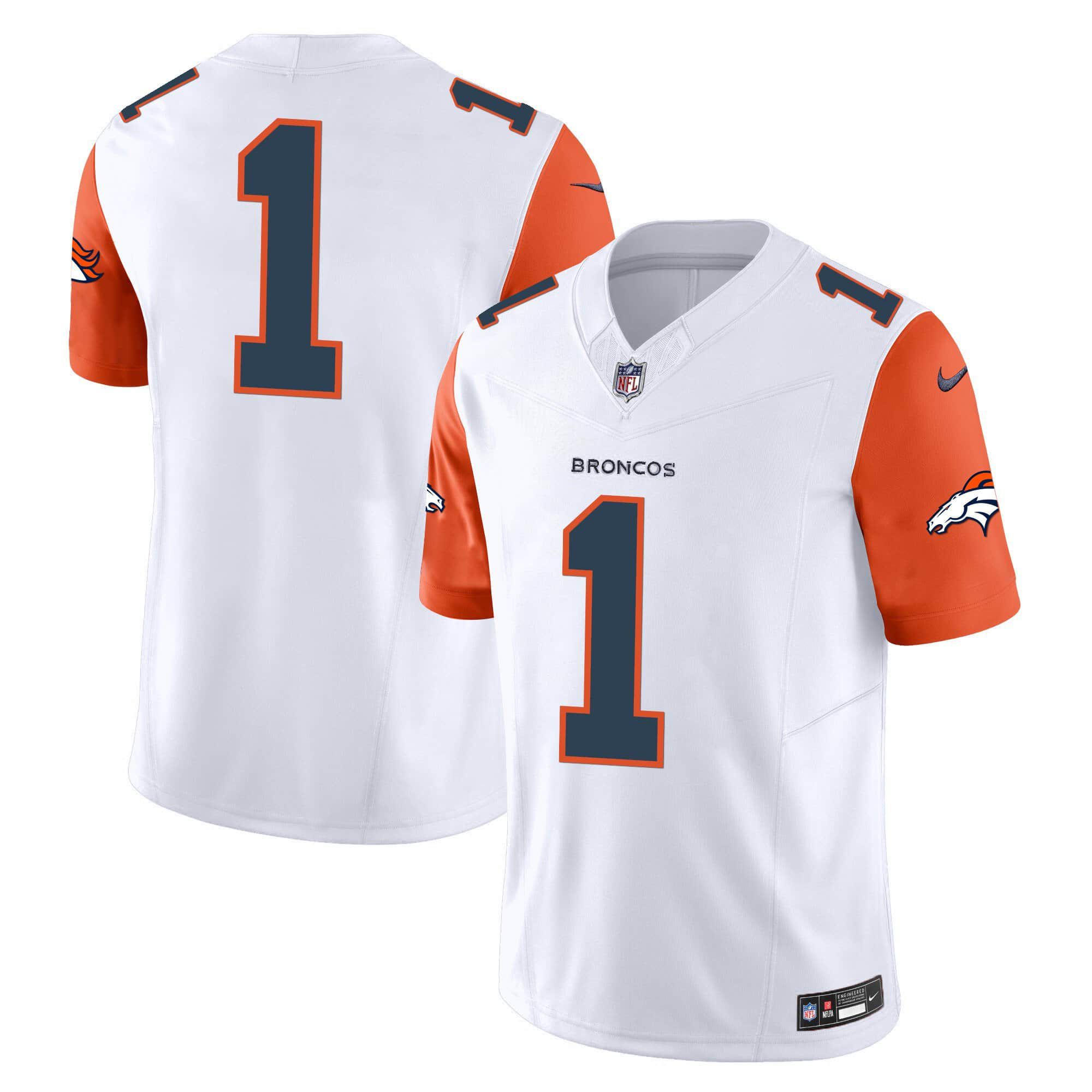 Men Denver Broncos #1 No Name White 2024 Nike Vapor Limited NFL Jersey style 2